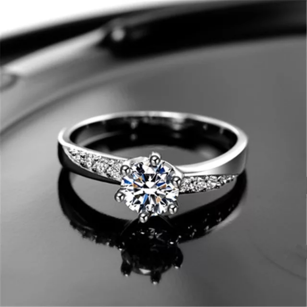 18K White Gold Crsytal Diamond Engagement Ring - Picture 1 of 13